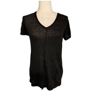 wilt womens solid black v neck linen short sleeve top t shirt xs